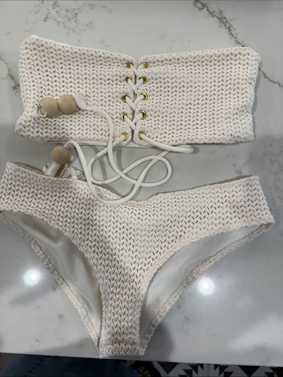 Montce Other - Montce Cream Crochet Lace-Up Bandeau Bikini